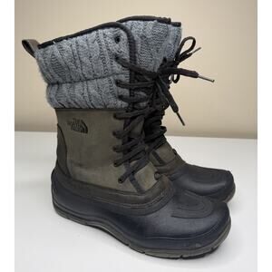 The North Face Shellista II Mid Boot Womens 10 Grey Leather Knit Winter Lace Up